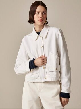NWT J.Crew Short Barn Jacket in cotton twill white XS